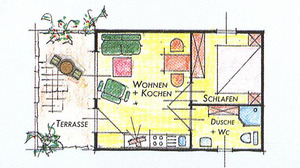 Grundriss - Ferienhaus für 2 Personen ca. 35 m²