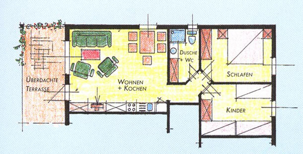 Grundriss - Ferienwohnung für 5 Personen ca. 55 m²